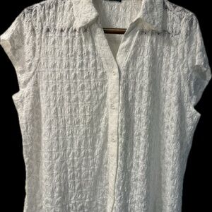 Adrianna Papell Ivory Lace Blouse Top Button Front Short Sleeve Women’s